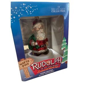 Vintage Brass Key Collection Santa Claus Glass Christmas Tree Ornament Red New )